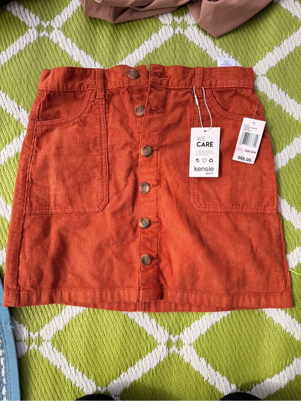 Kensie Rust Orange Corduroy Button-Front Mini Skirt